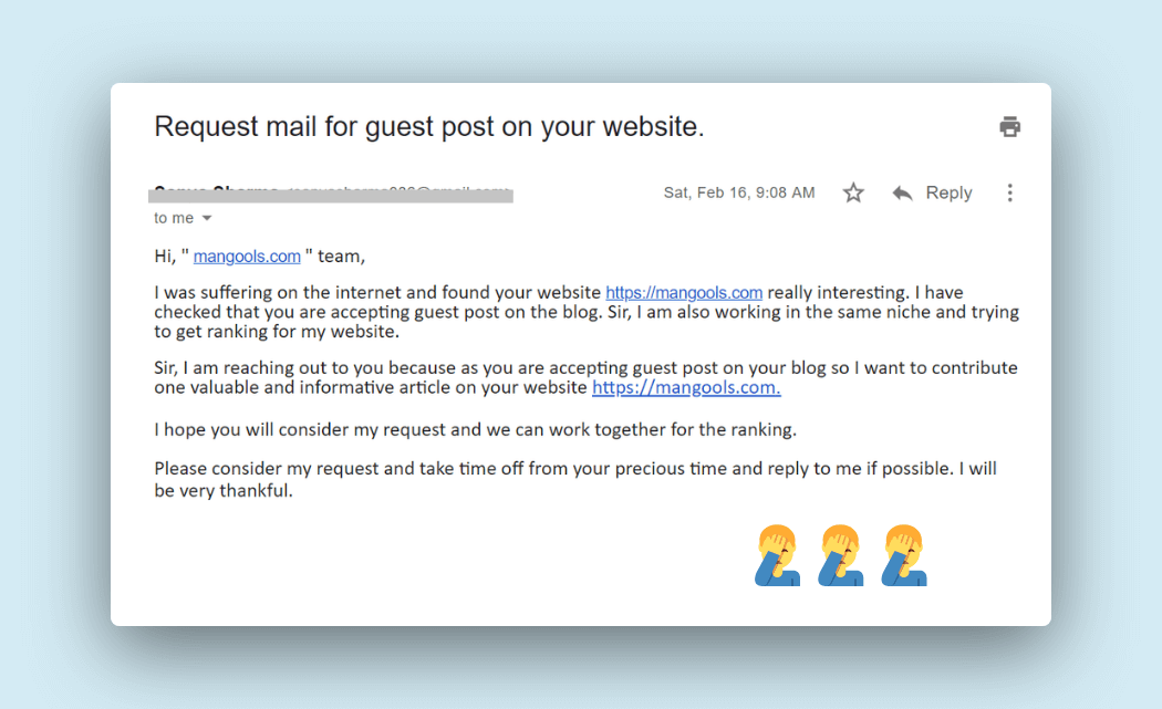 very bad guest post outreach email
