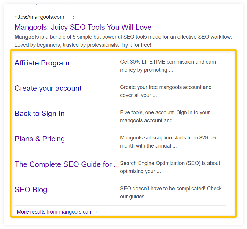 Sitelinks example