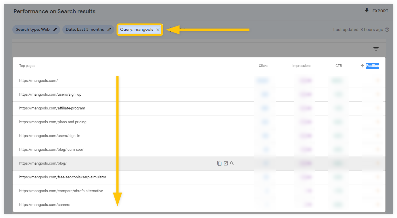 Checking website rankings with GSC - step 3