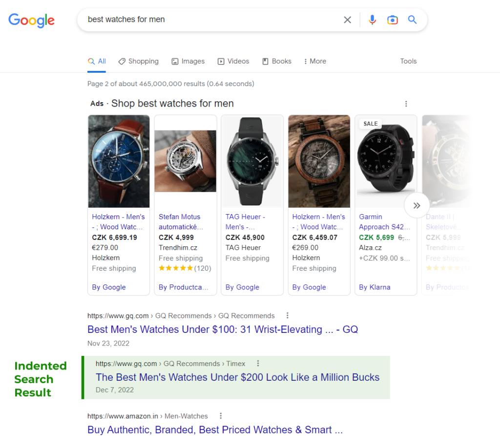 Example of intended search result in Google Search